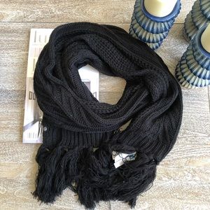 Treasure & Bond Fringe Cable Knit Scarf In Black